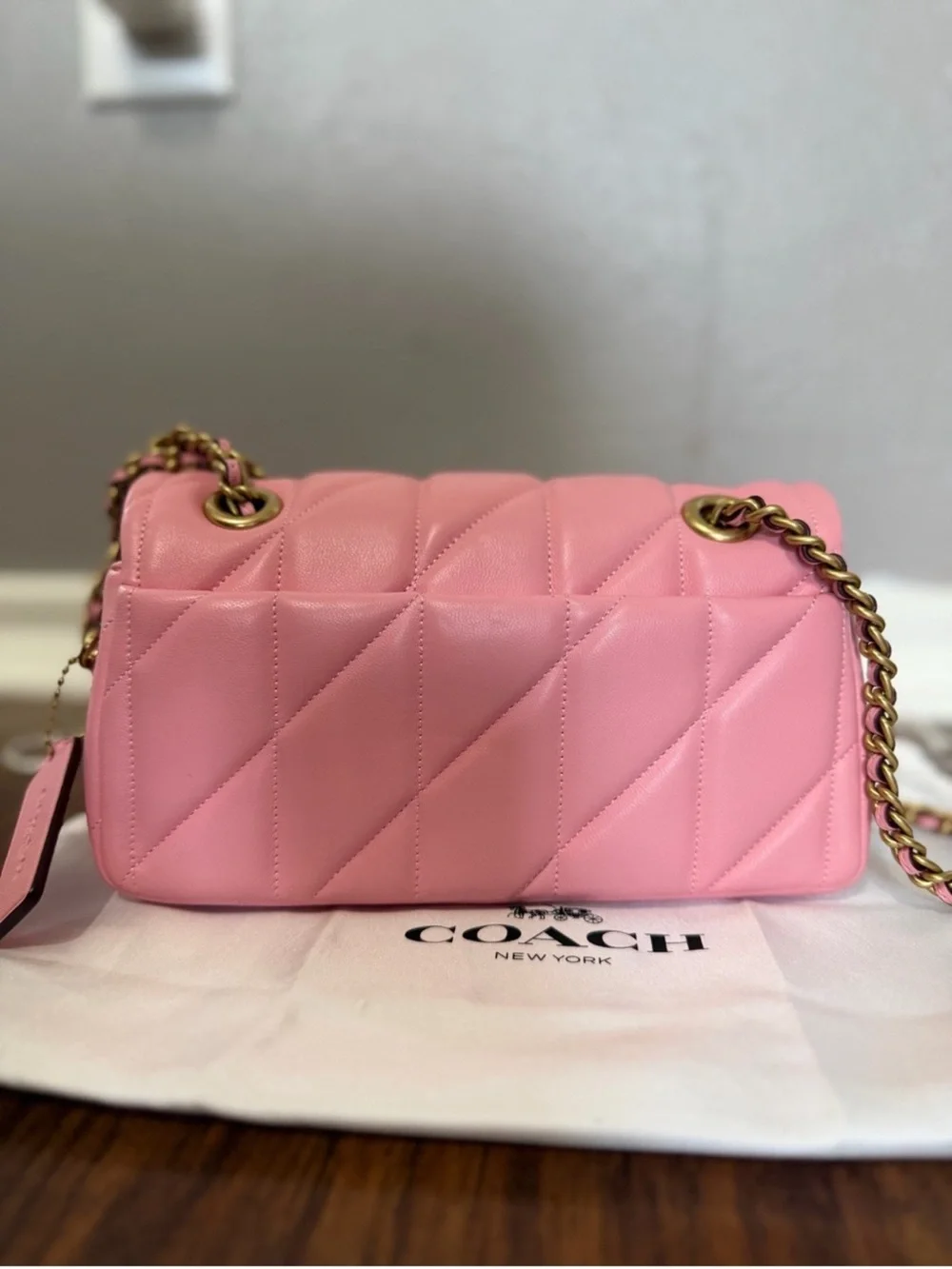 Coach Pink Quilted Leather Shoulder Bag with Gold 'C' Hardware